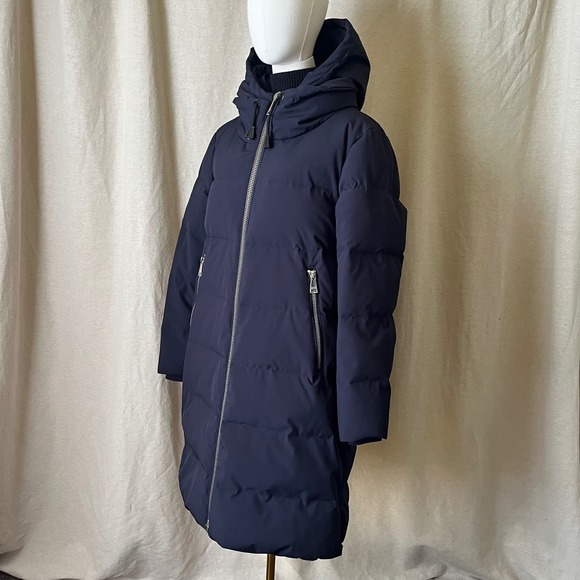 DKNY Black Hooded Puffer Coat Womens Large Long Quilted Winter Jacket - Picture 3 of 8